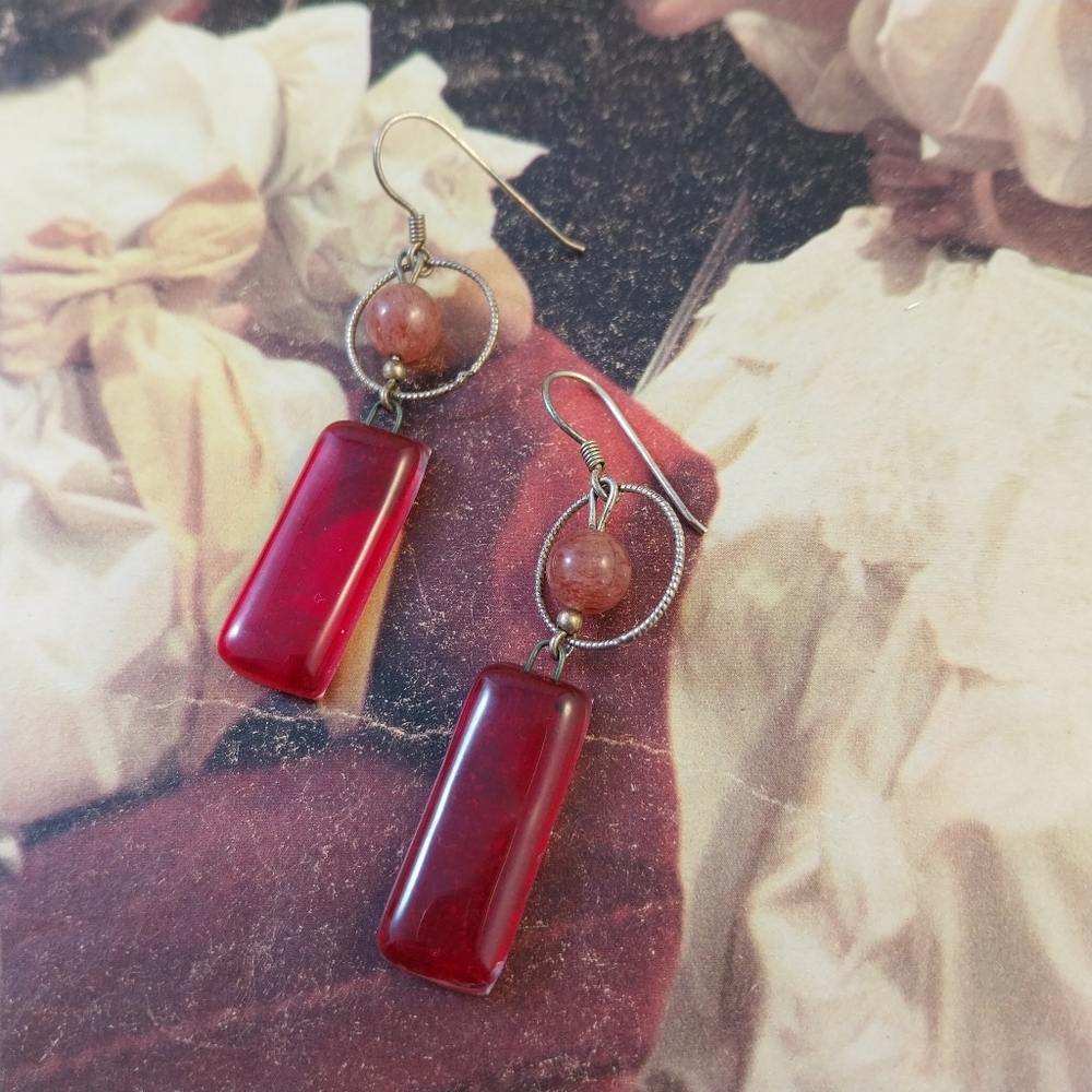 Sterling Silver Red Dangle Earrings - Picture 9 of 14